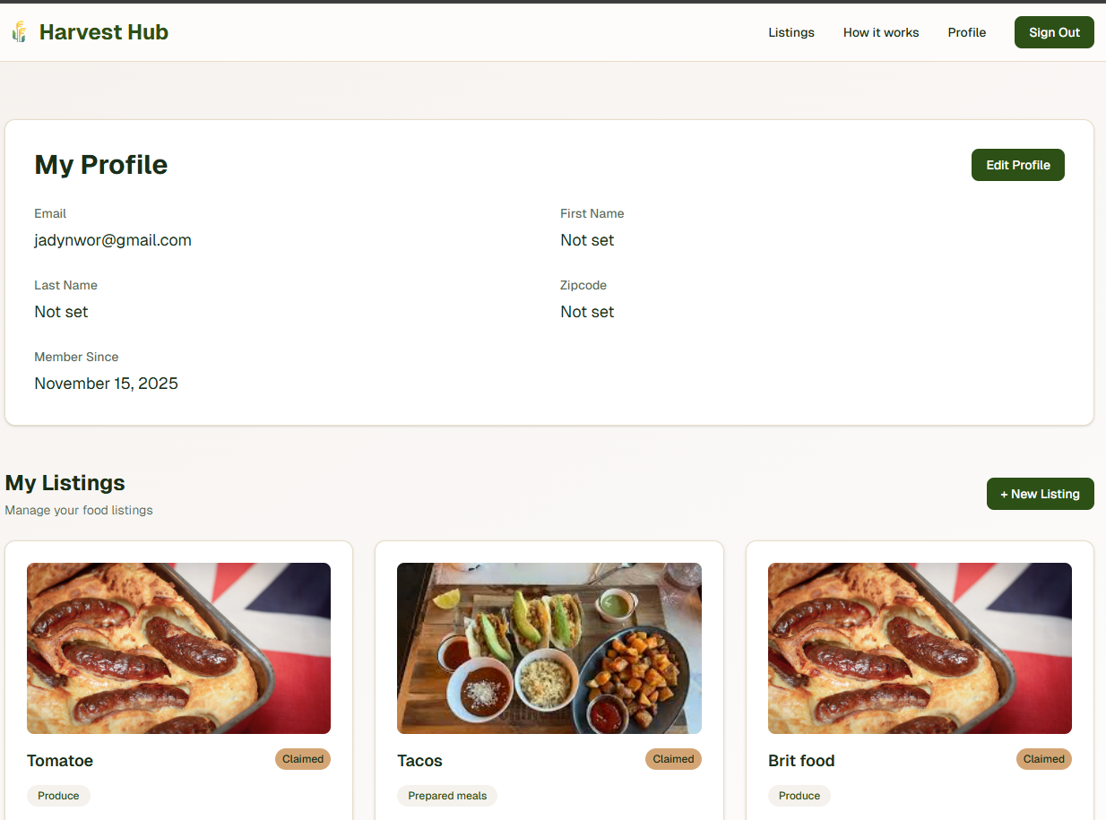 Harvest Hub claim flow screenshot